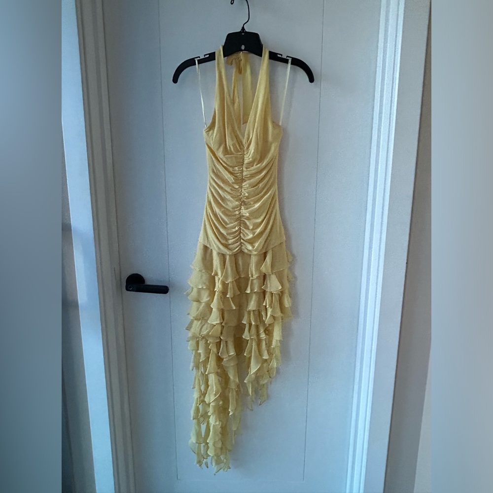 NWT BCBG Max Azria Halter Yellow Ruffled Dress